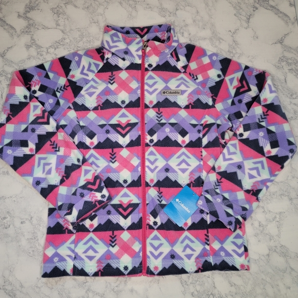 Columbia Benton Springs II Printed Fleece Jacket Youth XL Pink White Purple NWT - Picture 12 of 12